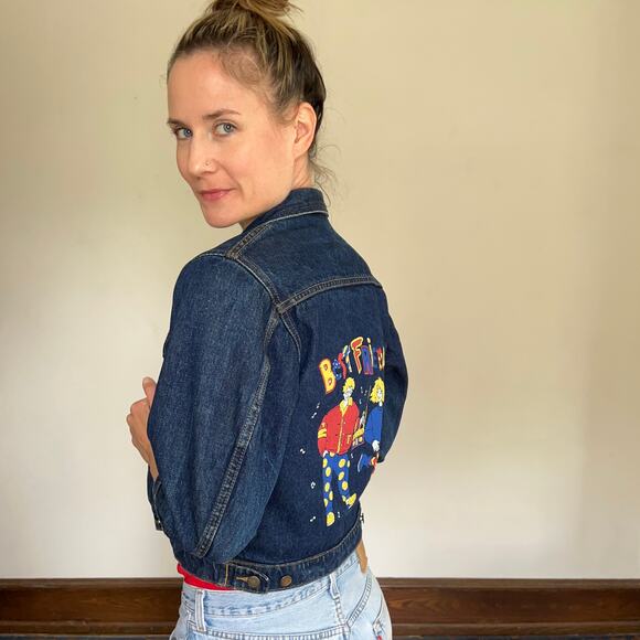 Vintage 80s Dark Wash Denim Best Friends Graphic Buttoned Jacket / XS - Picture 3 of 12